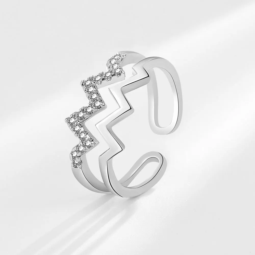 

New Simple Opening Diamond Wave Couple Ring Temperament Fashion Ladies Zircon Wave Jewelry Marriage Trendy Exquisite Gift