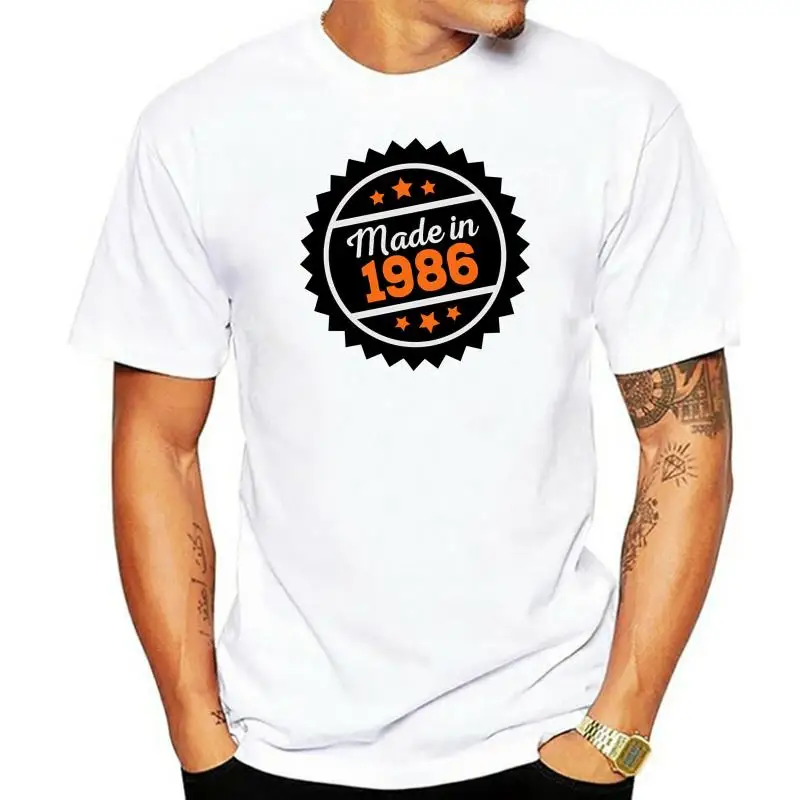 

Men's 1986 t shirt Print tee shirt O Neck solid color Famous Casual Spring Autumn Vintage shirt