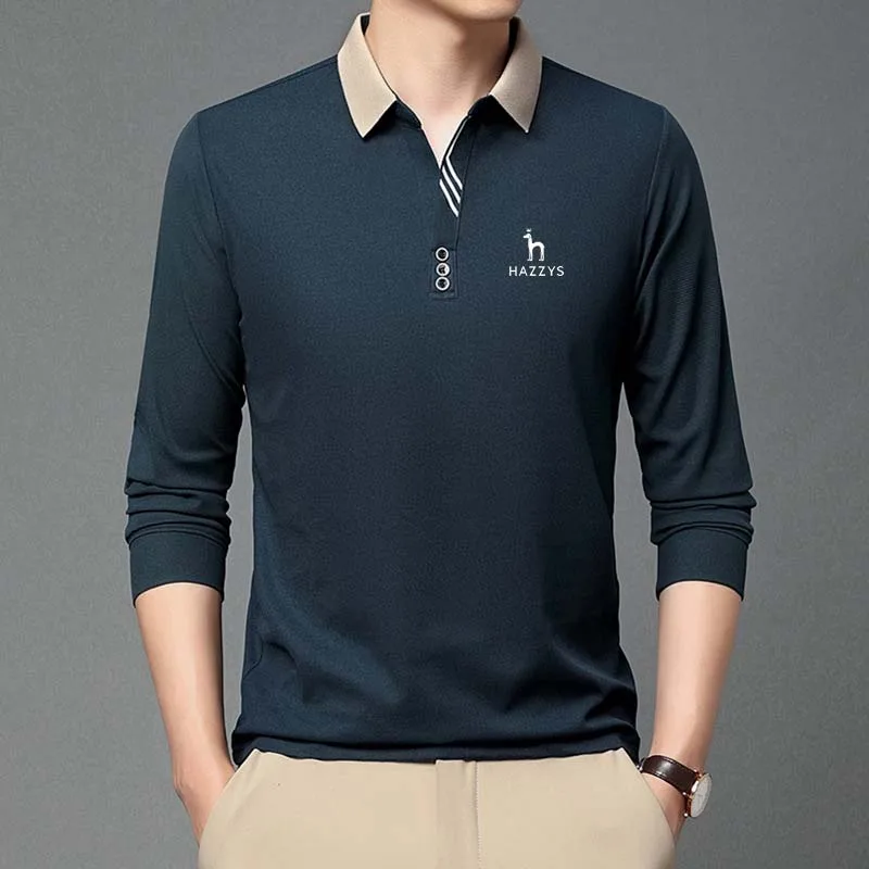 

HAZZYS Kaus Golf Pria, Pakaian Lengan Panjang Musim Semi Dan Musim Gugur Baru Kasual Atasan Solid Sederhana Kemeja Polo Pria