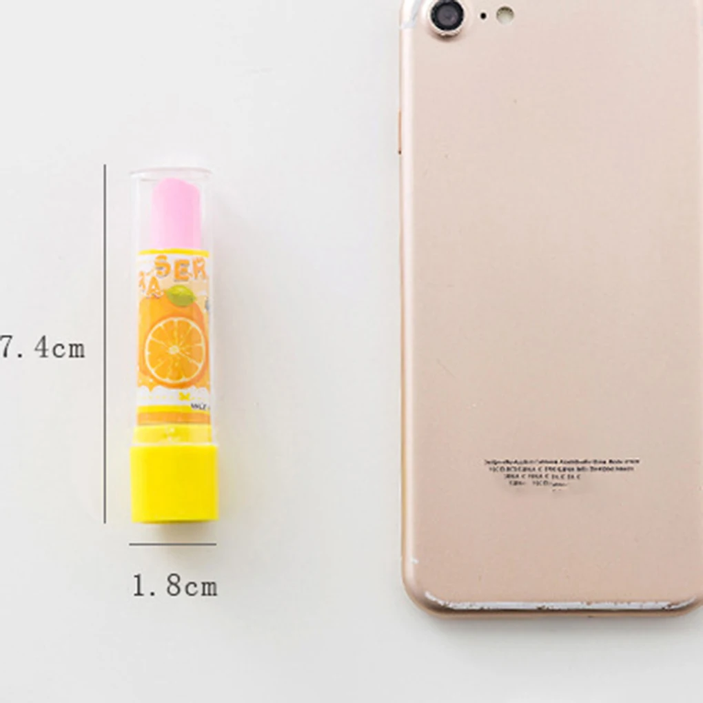 

Random Color Stylish Simulation Lipstick Shape Novelty Cute Fruit Pattern Student Pencil Eraser