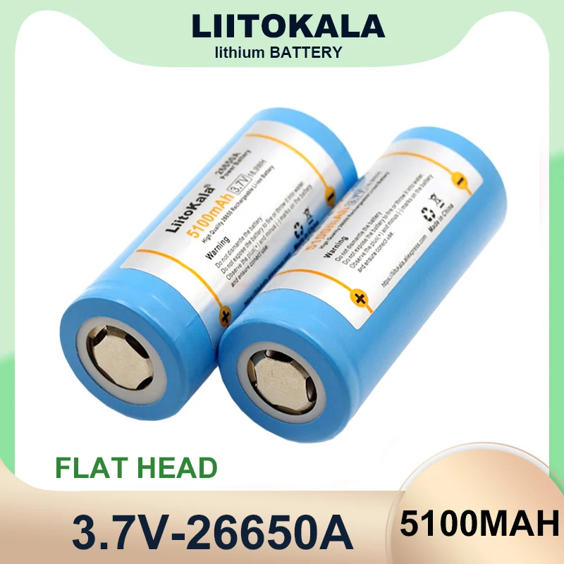 

Hot LiitoKala Original 26650-55A 5100mAh 20A 3.6V 26650 Li-ion 3.7v Power Rechargeable Battery for Flashlight batteries