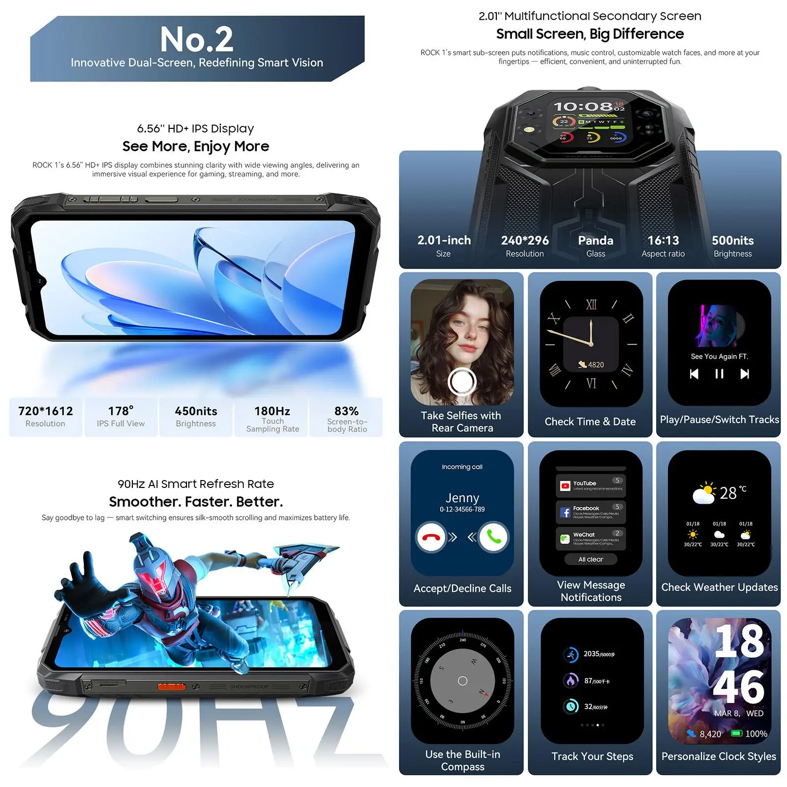 Фото Прочный смартфон Blackview ROCK 1, 6,56-дюймовый HD + IPS-дисплей, 8 ГБ + 256 ГБ, 15000 мАч, аккумулятор, 55 Вт, 16 МП, камера, 4G, Android 16, NFC №4
