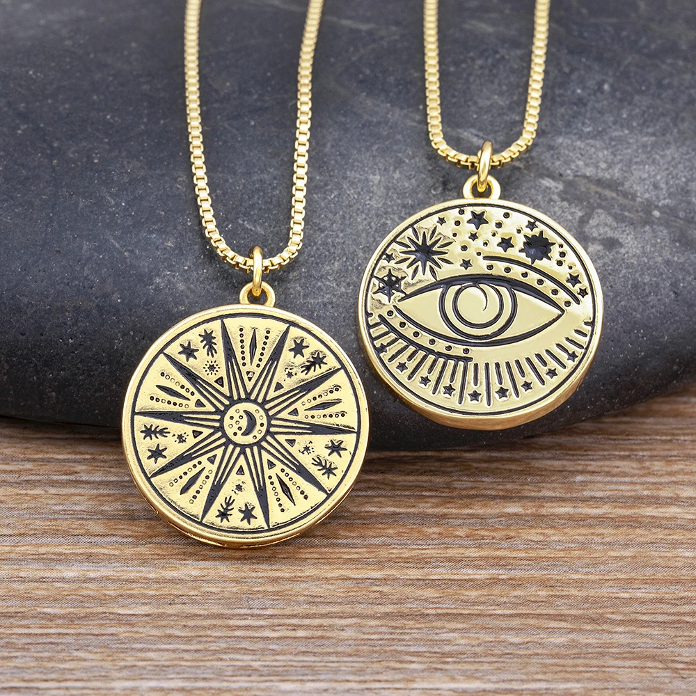 

Exquisite Zircon Round Shape Inlaid Turkey Evil Eye Star Pendant Necklace Women Hip Hop Street Jewelry Fashion Party Charm Gifts