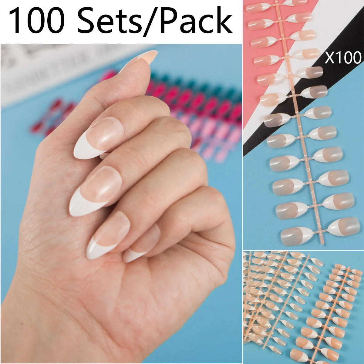 

100 Sets French False Stiletto Nail Press on Fake Nail Full Cover Short Length Nail DIY Cosas Para Unas Acrilicas Nail Supplies