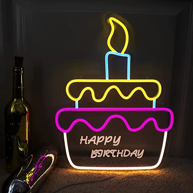 

Wanxing Happy Birthday Neon Sign Light Up Cake Bright LED Acrylic for Wall Decor Birthday Party Gifts Teen Girls