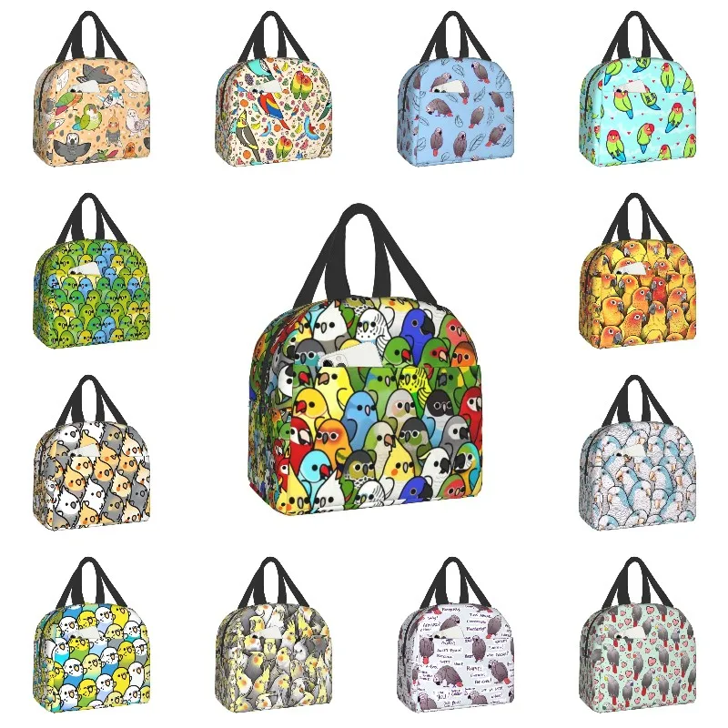 

Сумка для ланча с изображением отряда забавных попугаев и птиц, женская теплая Термосумка, изолированная коробка для ланча для детей, школь...
