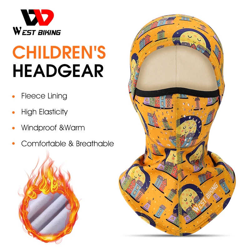 

WEST BIKING Winter Warm Boy Girl Hood Cap Soft Fleece Children Bike Balaclava Sport Scarf Neck Warmer Ski Full Face Cover