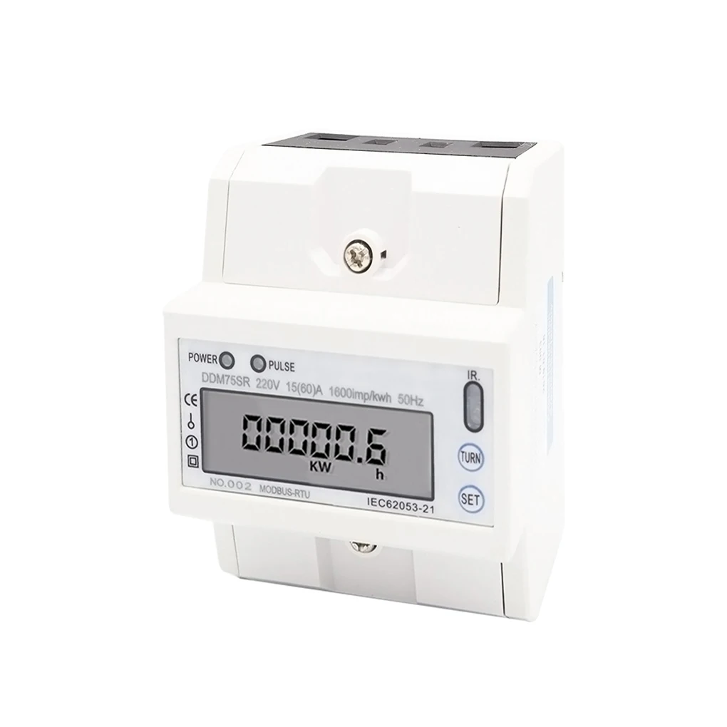 

15-60A DIN Rail Electric Energy Meter 220V/230V Rail-mounted LCD Display Double LED Single Phase School Watt Meters