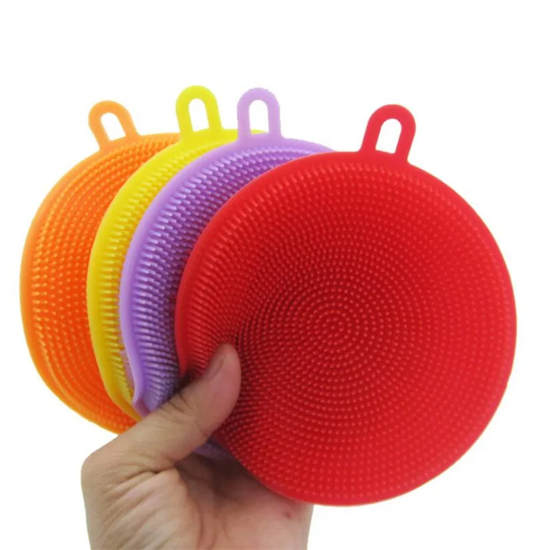 

3pcs Kitchen Cleaning Brush Washing Cleaning Brushes Pot Pan Sponge Scrubber Fruit Vegetable Dish Silicone Dishwashing Brush