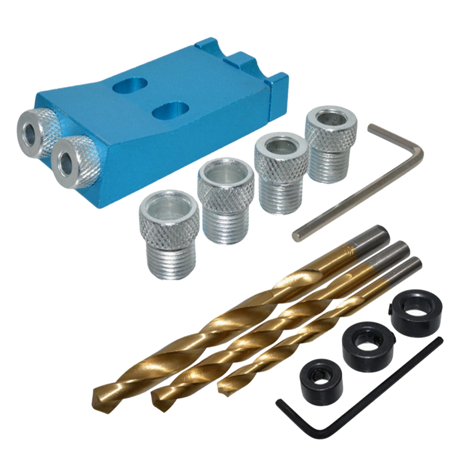 

With Drive Adapter Locator Pocket Hole Jig Kit Wrench 15 Degree Drill Bit Aluminum Alloy DIY For Woodworking Guide Positioning