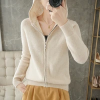 2022 new 100 australian wool zipper hooded sweater knitted cardigan sweater coat womens design sense bottoming shirt top