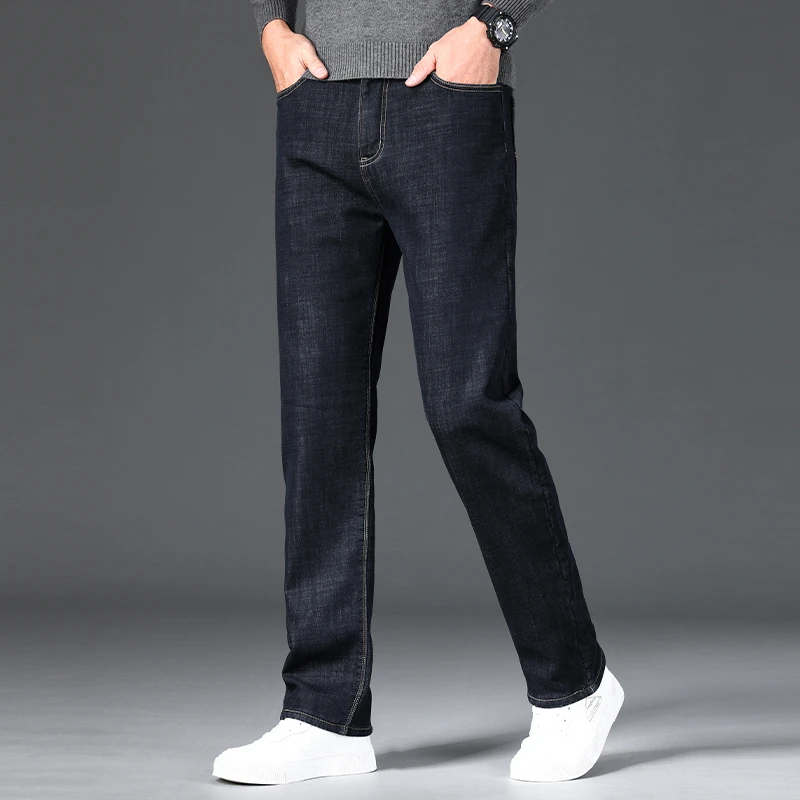 Мужские зимние джинсы на флисовой подкладке: повседневные джинсовые брюки в