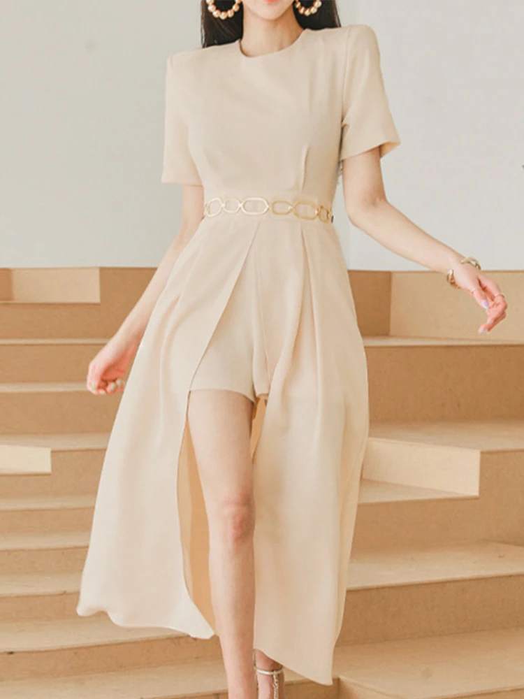 

Summer One Piece Jumpsuit Fashion Elegant Office Women Formal Chic Short Sleeve Party Female Mujer Wide Leg Loose Rompers Street