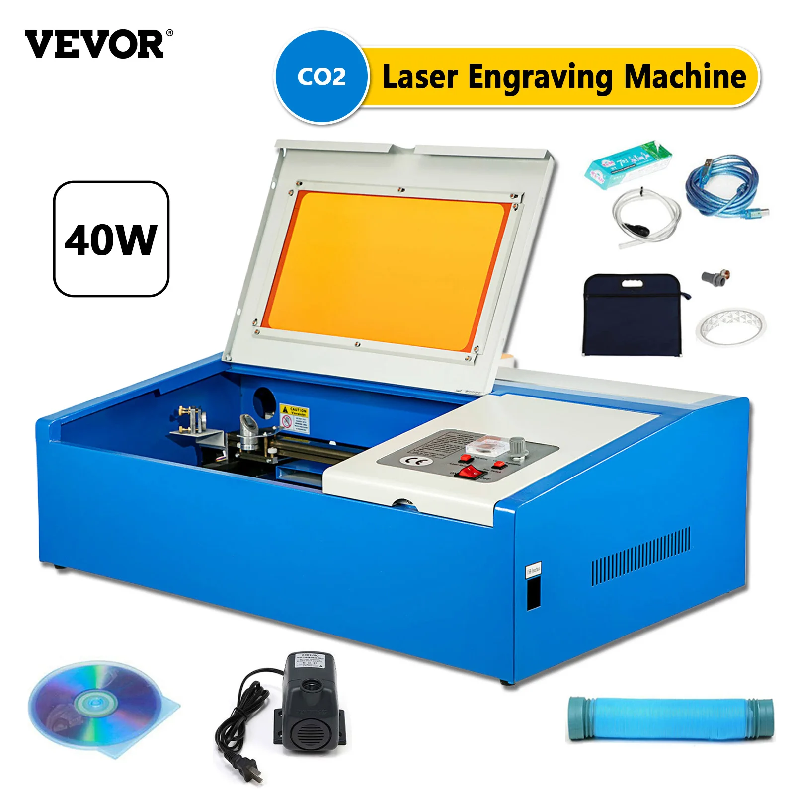 

VEVOR 40W CO2 Laser Engraving Cutting Machine K40 laser engraver 300x200mm USB Port And Digital Display with 4 Wheel