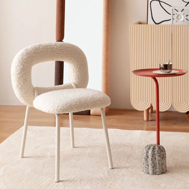 

Nordic Iron Living Room Chairs Medium Ancient Style Dining Chair Modern Home Furniture Backrest Lamb Velvet Sofa Chair Single