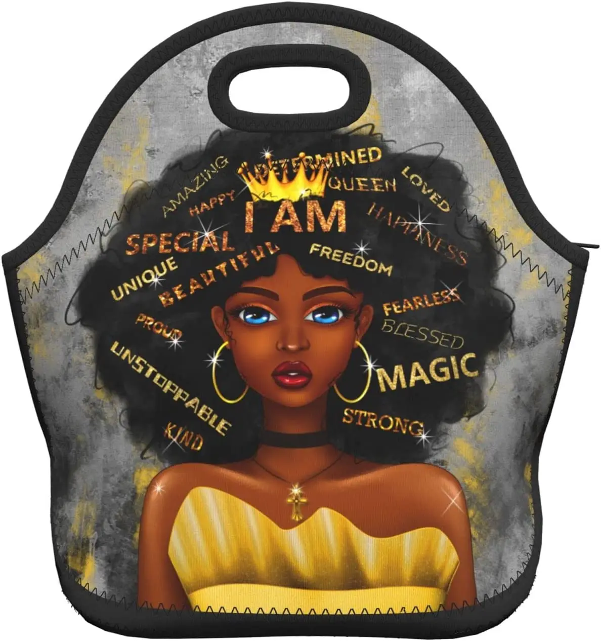 

Neoprene Lunch Bags for Women African American Women Lunch Tote Bag Insulated and Reusable Black Girl Magic Cooler Container Box