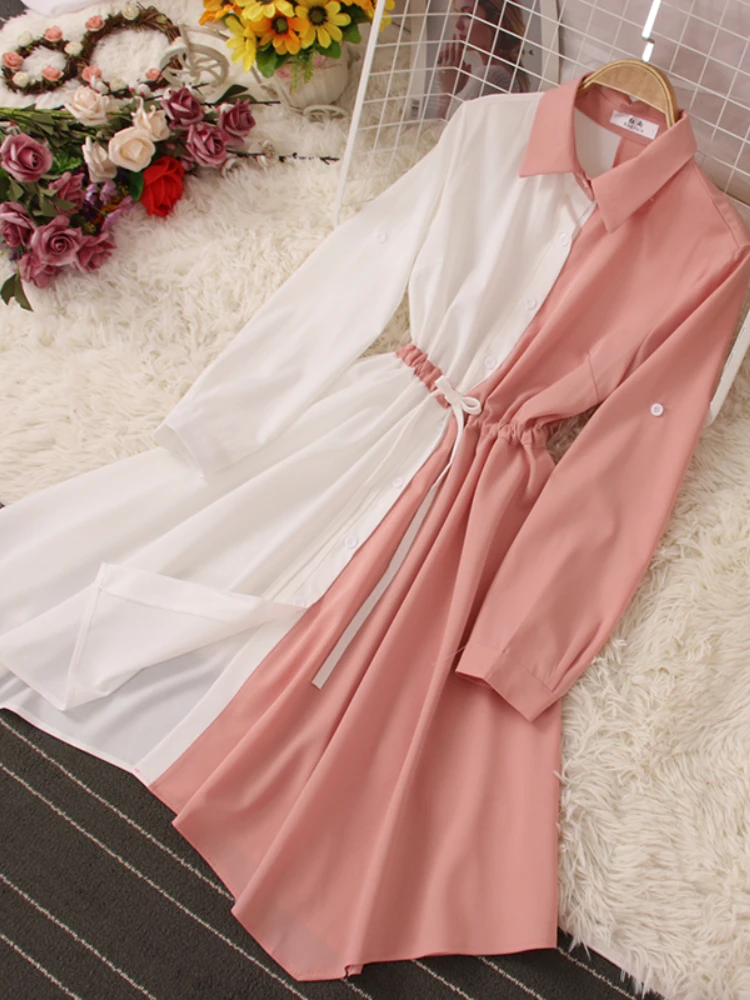 

Женское офисное платье-поло Fitaylor, однобортное платье трапециевидной формы с длинными рукавами и воротником-стойкой, весна-осень