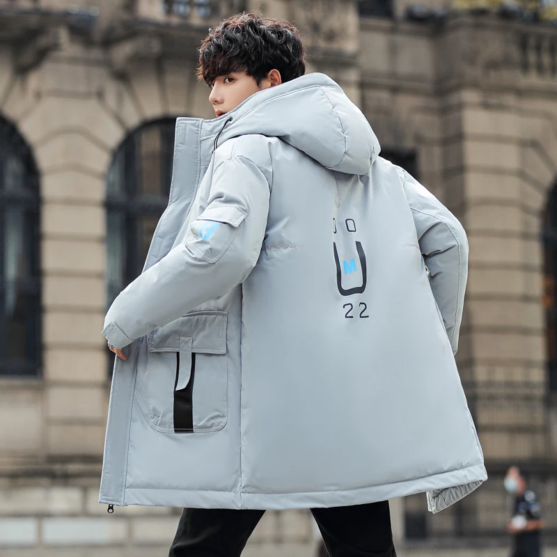 2022 Winter Men's Hooded Cotton-Padded Jackets Casual Mid-Length Thick Warm Long Coat Outwear Solid Parkas Windproof Top Clothes