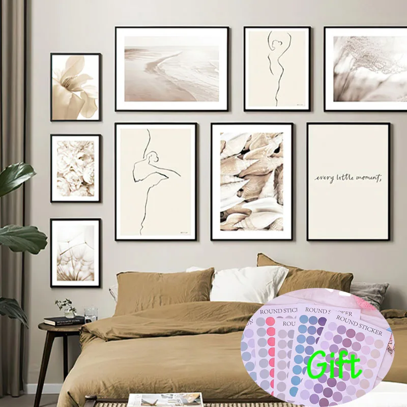 

Poster Home Decor Stickers Decoration 1Pc Wall Stickers Simple Beige Plant Landscape Decorative Painting Abstract Line Character