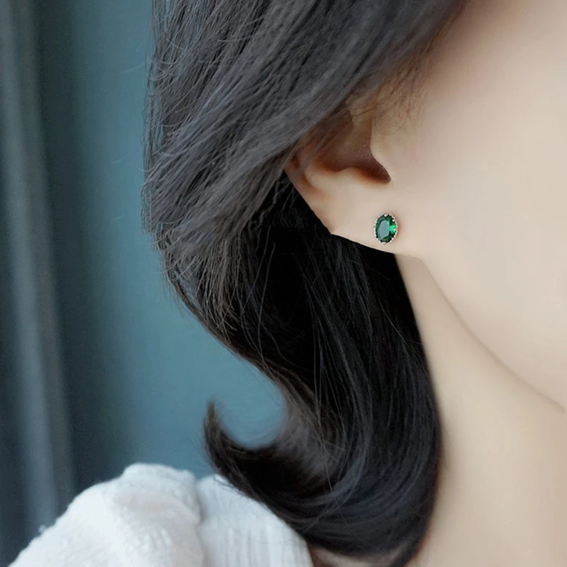 Новые модные простые серьги-гвоздики с зеленым цирконием для женщин изысканные