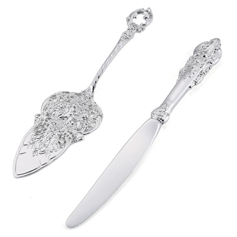 

Cake Knife Server Set,Baroque Cake Cutlery Knife And Shovel With Carved Craft Design,Personalized Silverware For Wedding