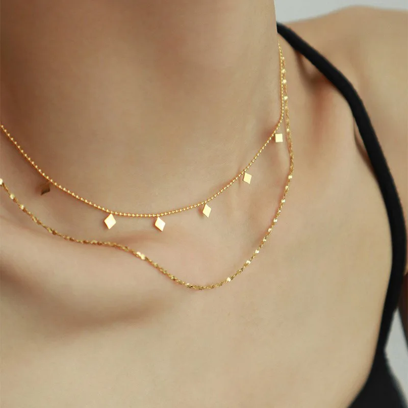 

RACHELZ Light Luxury Stainless Steel Necklace For Women Minimalist Double Layered Pendant Choker Non Tarnish Jewelry Gift