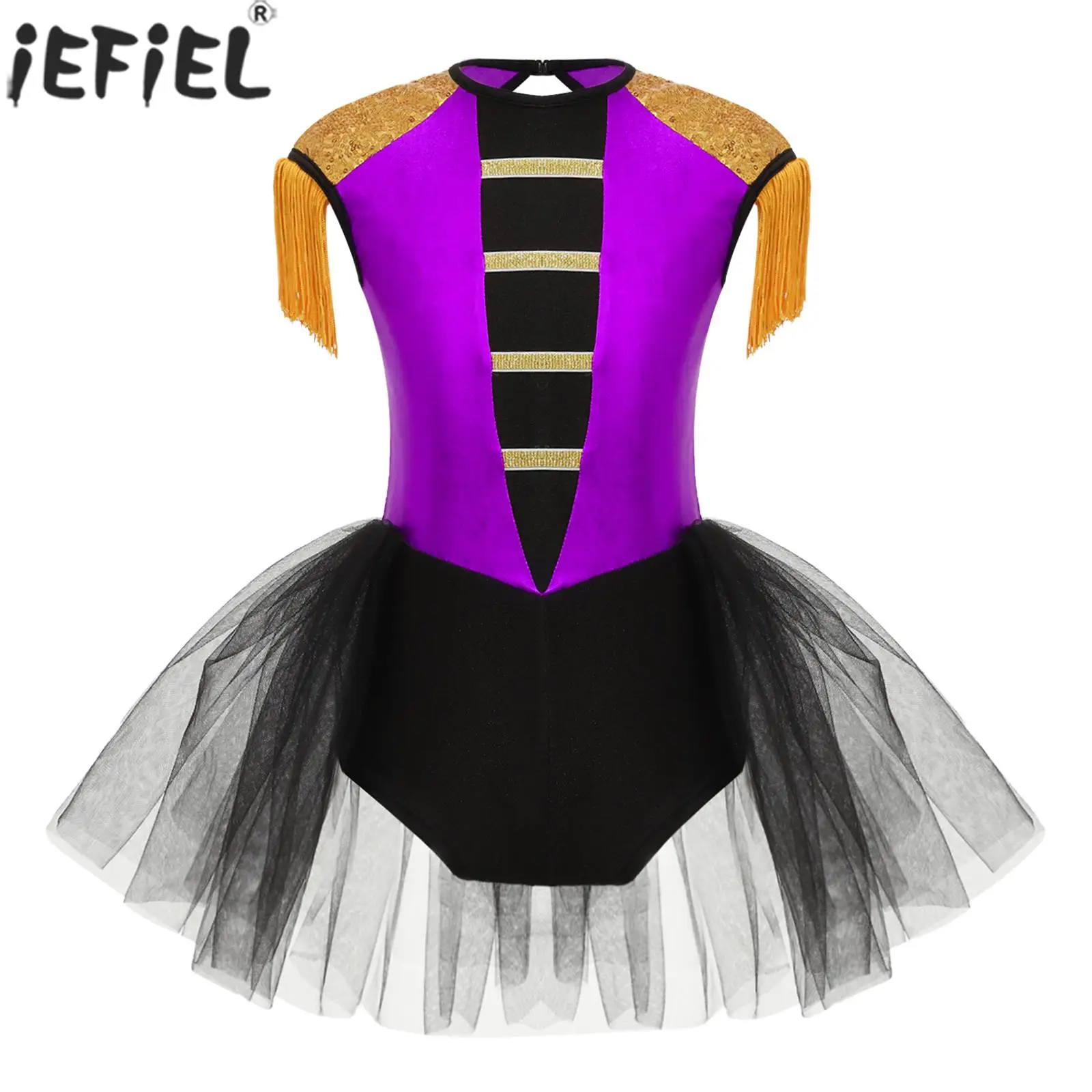 

Girls Circus Ringmaster Showman Cosplay Performance Costume Sequin Tassel Leotard Tutu Ballet Dance Dress for Halloween Party