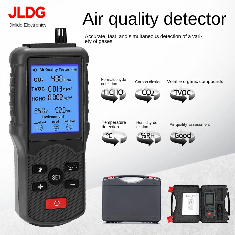 

JD-3002 Air Quality Tester Multifunctional CO2 TVOC HCHO Meter Temperature Humidity Measuring Device CO2 Detector Gas Analyzer