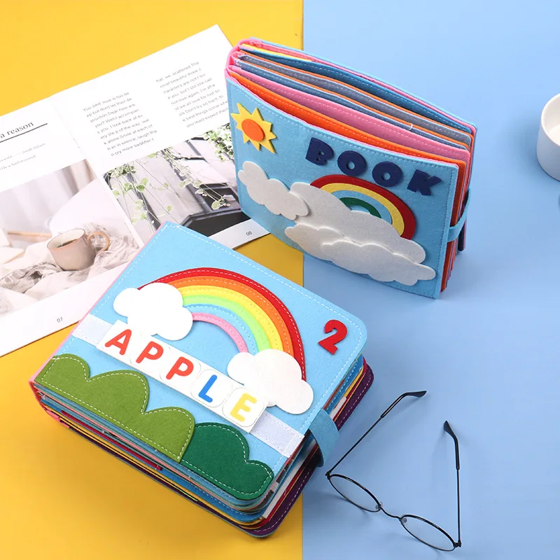

Baby Rainbow Cloth Book Baby Toys Felt Montessori Book Toddler Educational Toy for Boys and Girls Practice Hand Early Learning