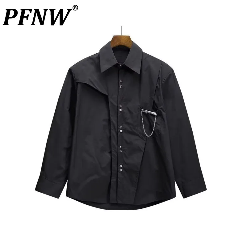 

PFNW Men's Spring Autumn New Tide Trendy Long Sleeve Shirts High Sense Handsome Darkwear Fashion Niche Button Design 12Z4078