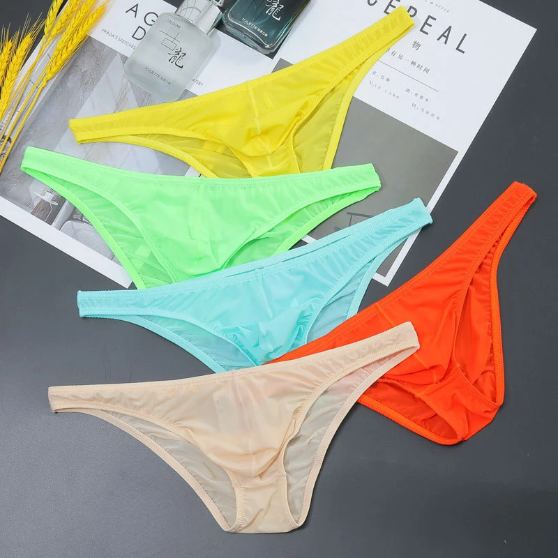 

Men Ice Silk Briefs Seamless Sexy Transparent Underwear Men's U Convex Pouch Underwear Low Waist Panties Adult Breathable M-2XL