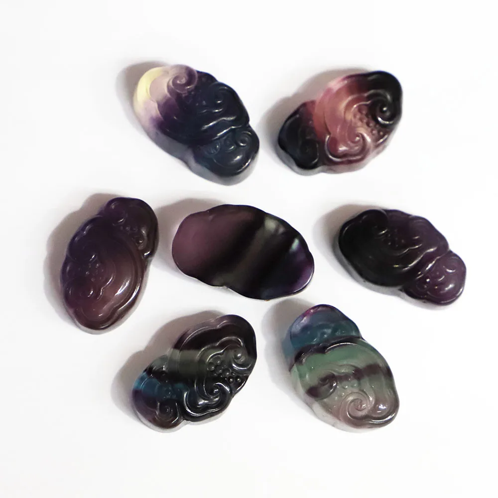 New Natural Stone Fluorite Smile Mini Clouds Quartz Carved Ornament Hand Polished Gifts Reiki Healing Home Decor Crystals 2Pcs