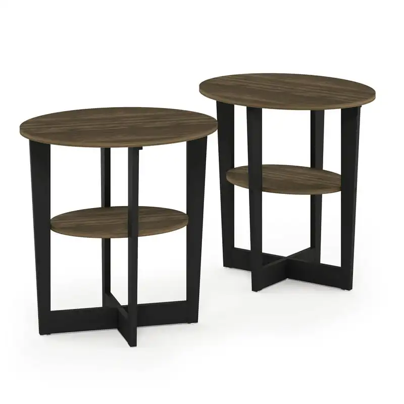 

JAYA Oval End Table, Set of Two, Columbia Walnut/Black Simple and Modern