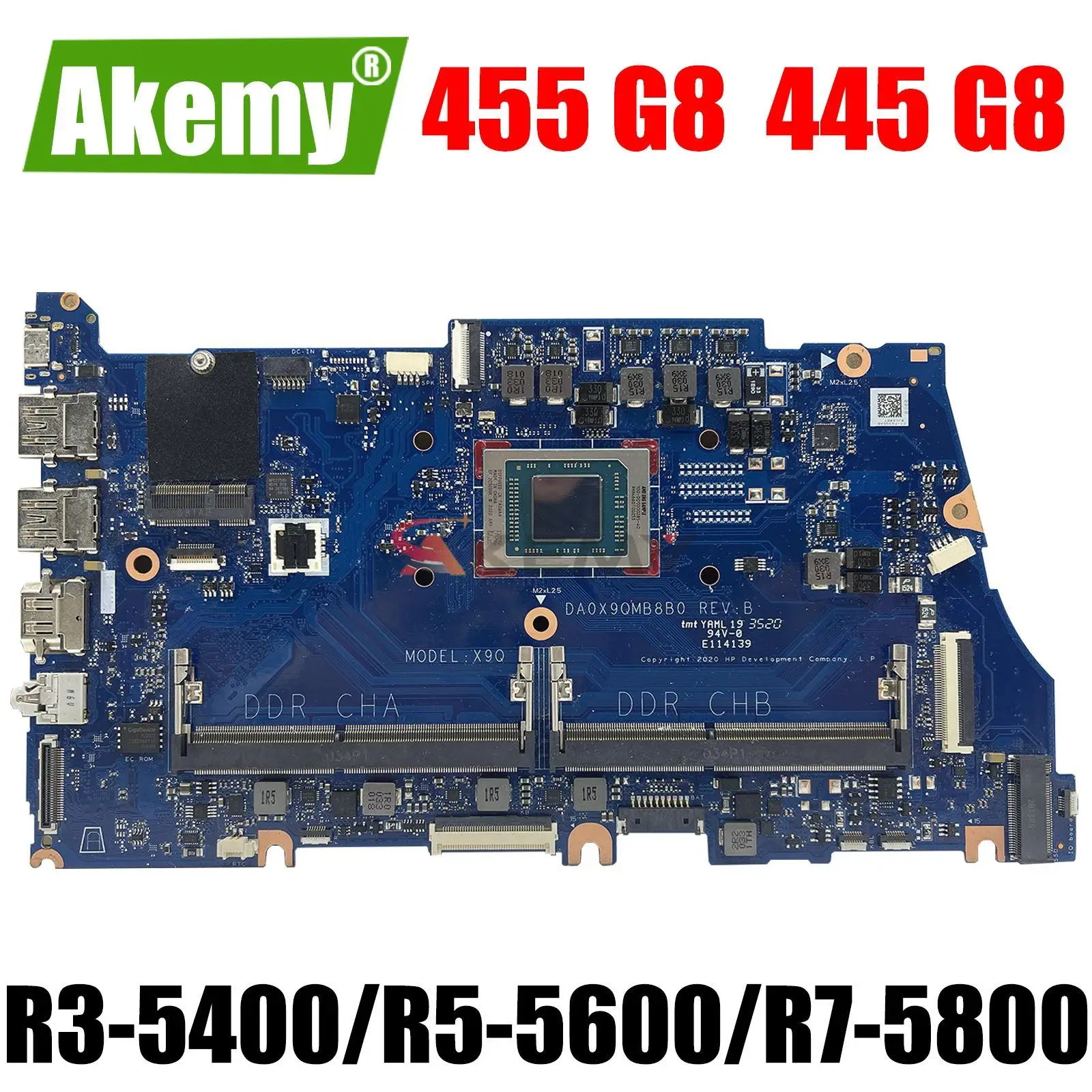 

X9Q DA0X9QMB8D0 Motherboard with R3 R5 R7 AMD CPU DDR4 For HP Probook 455 G8 445 G8 Laptop Motherboard Mainboard