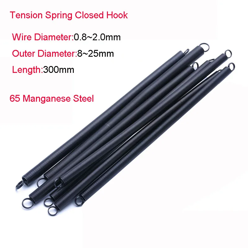 

1Pcs 65 Manganese Steel Tension Spring Closed Hook Cylindroid Helical Pullback Extension Coil Wire Diameter 0.8~2mm OD8mm~25mm