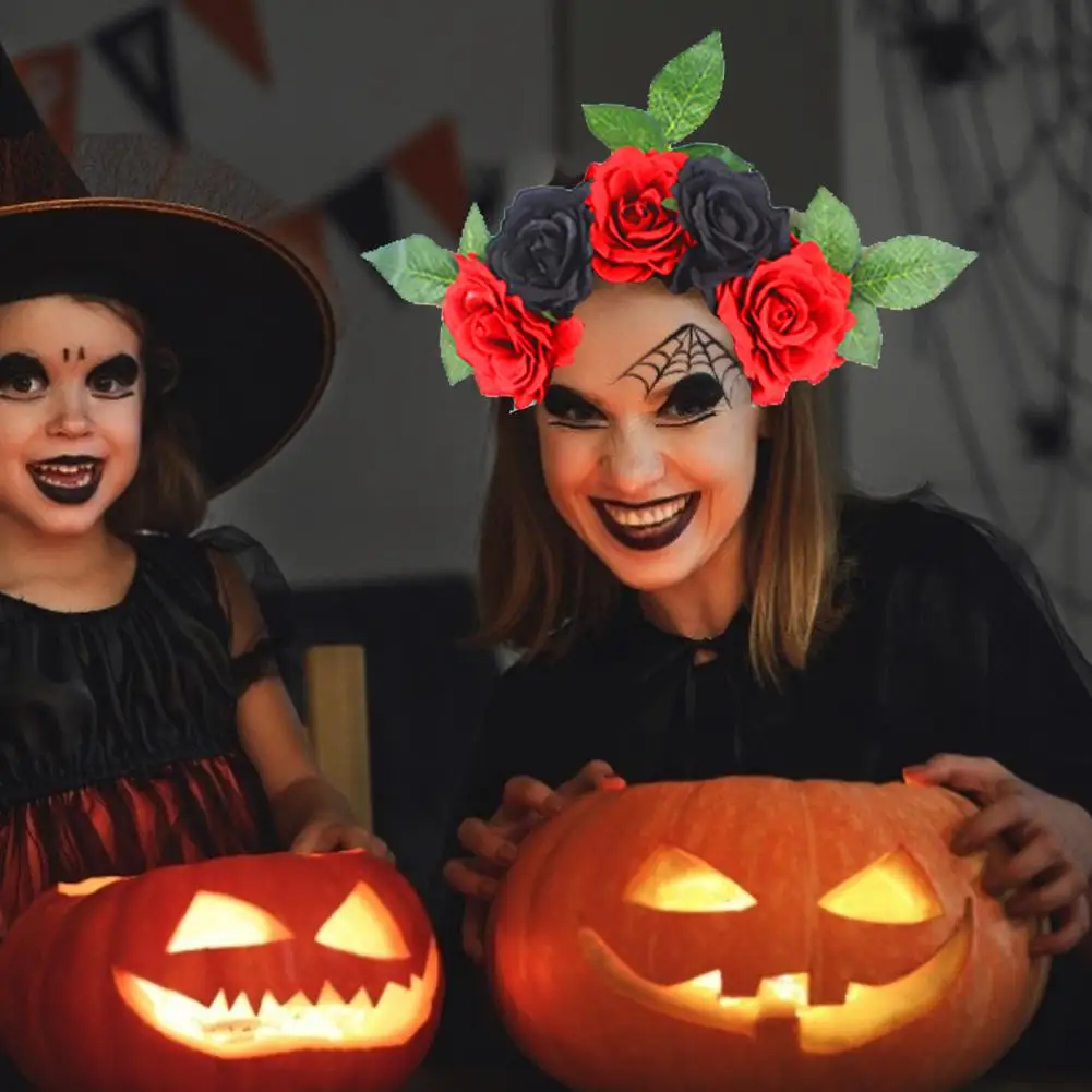 

Halloween Lace Veil Artificial Rose Flower Headband Crown Day Of The Dead Halloween Cosplay Women Party Costume Headpiece Black