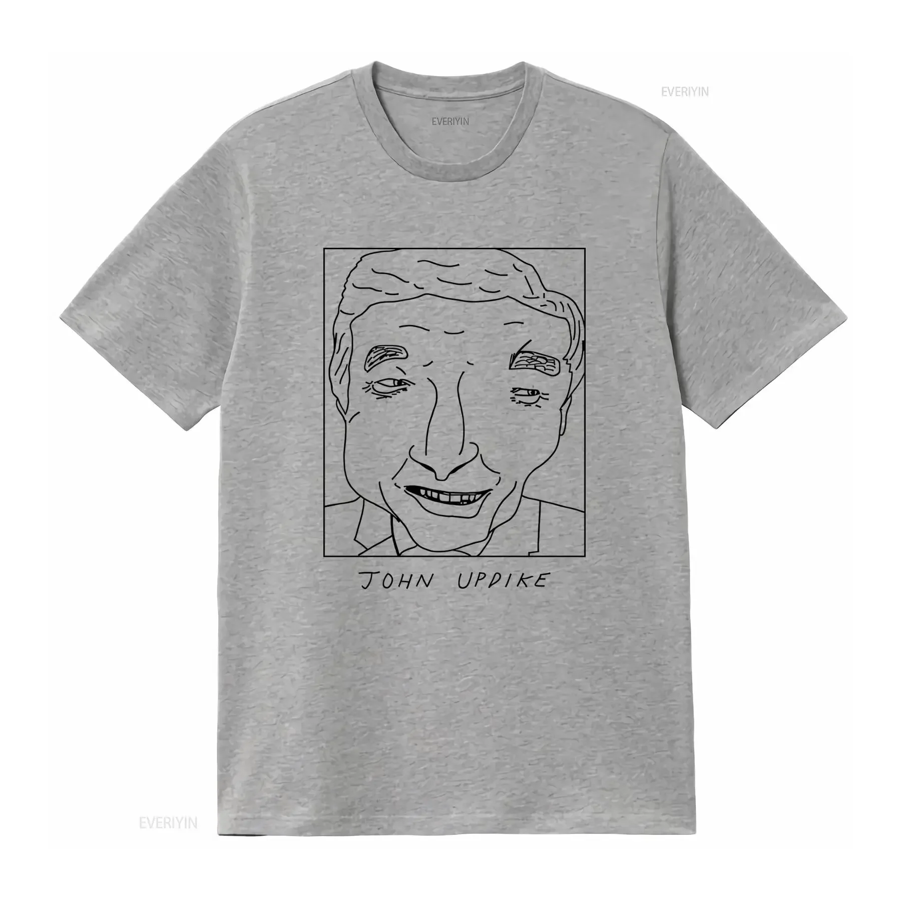 Фото Футболка Badly Drawn Authors John Updike с бесплатной доставкой по всему миру, винтажная, с эффектом потертости, модная, дизайнерская одежда для мужчин №3