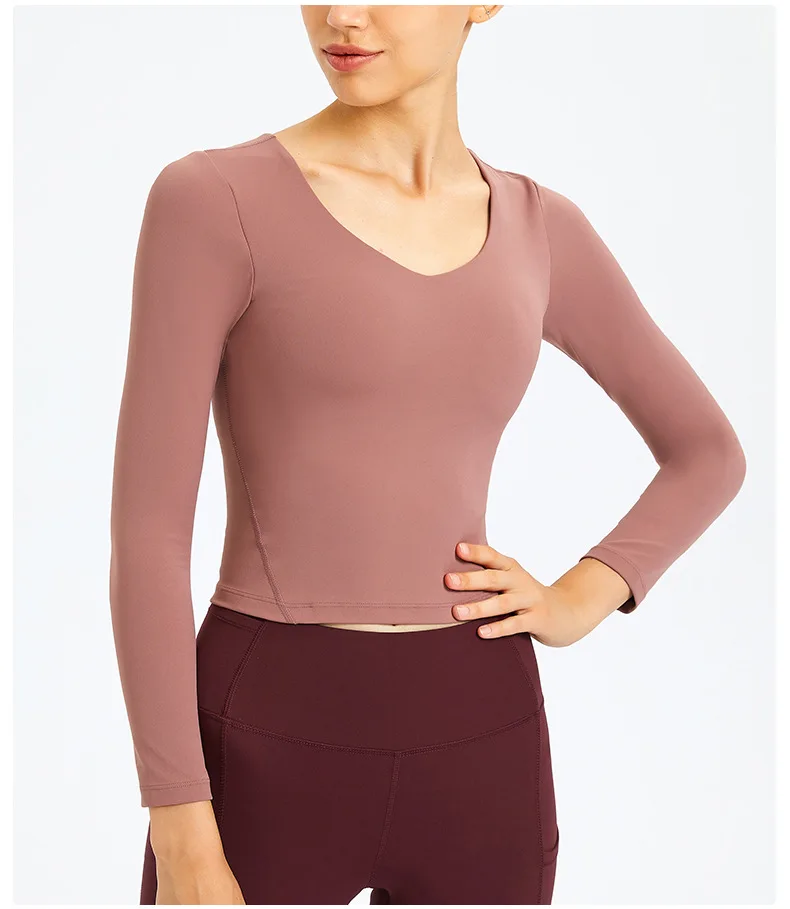 Women's Long Sleeve Top Gym Shirts Yoga Sport Outdoor Jogging Tennis Female T-shirts Fitness Sportswear with Chest Pad Tops