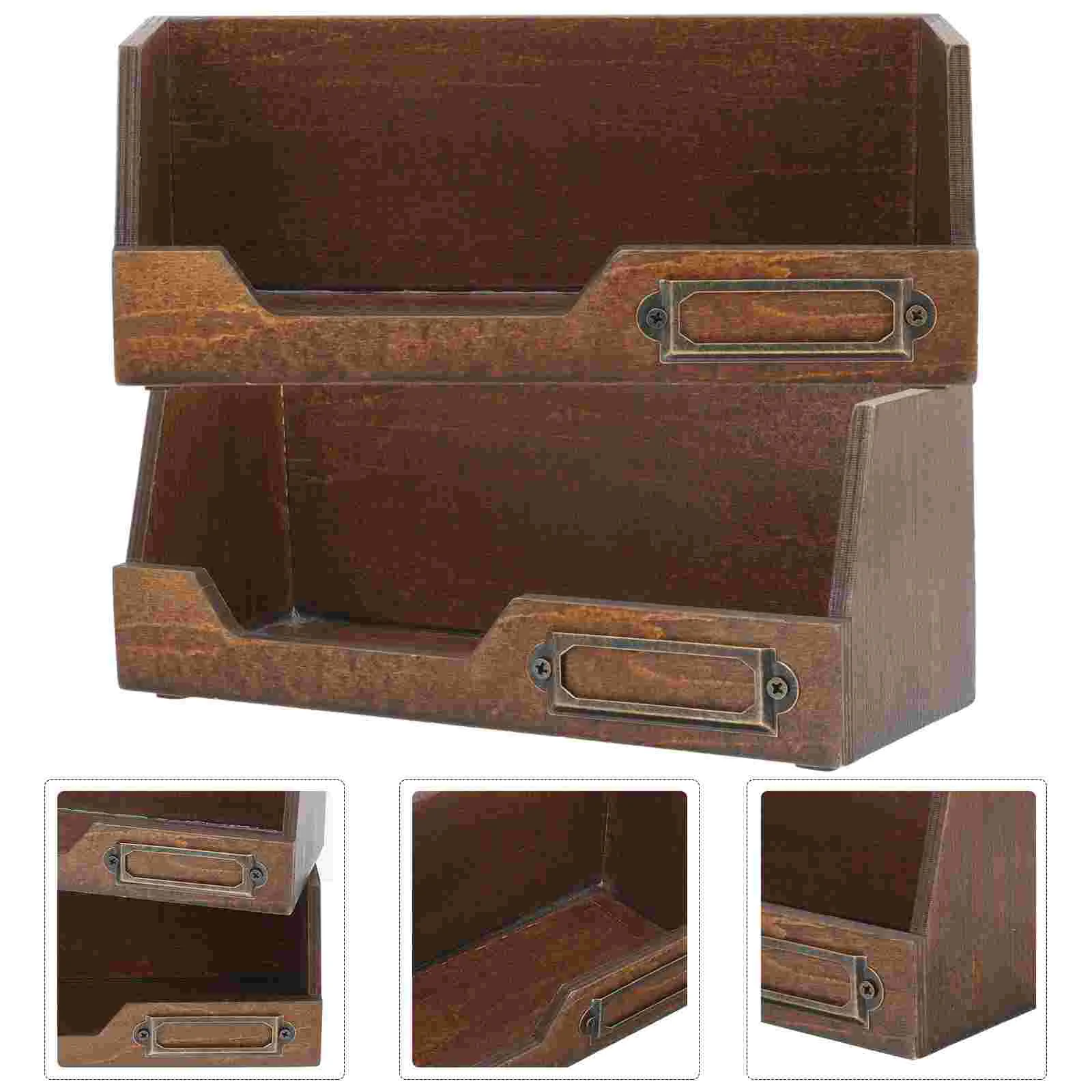 

2 Pcs Tape Storage Box Wooden Container Sundries Home Supply Double Layer Desktop Organizers Case Jewelry Office Tidy