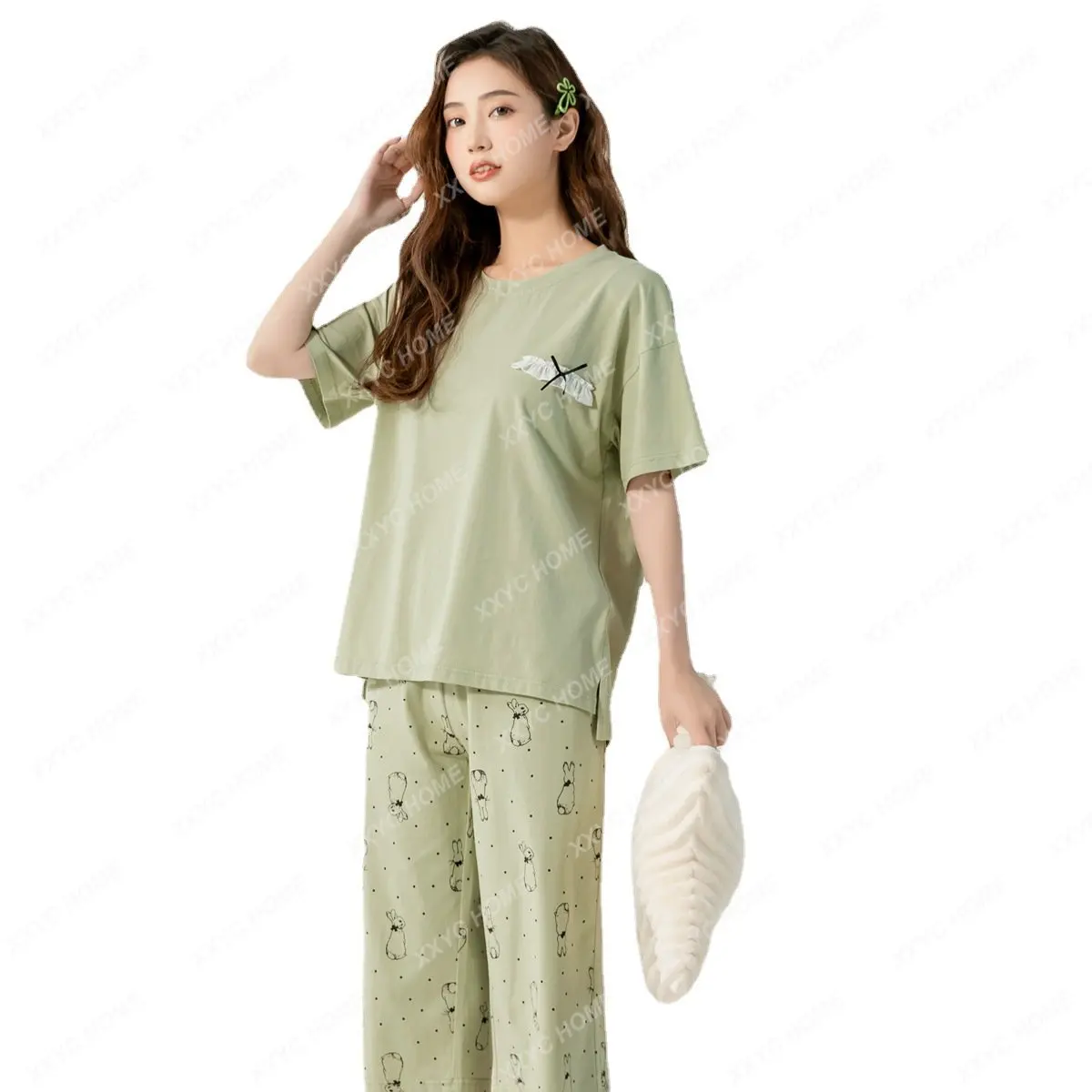 

Летняя женская пижама с коротким рукавом укороченные штаны Домашняя одежда ледяной фарфор хлопковая крутая женская пижама