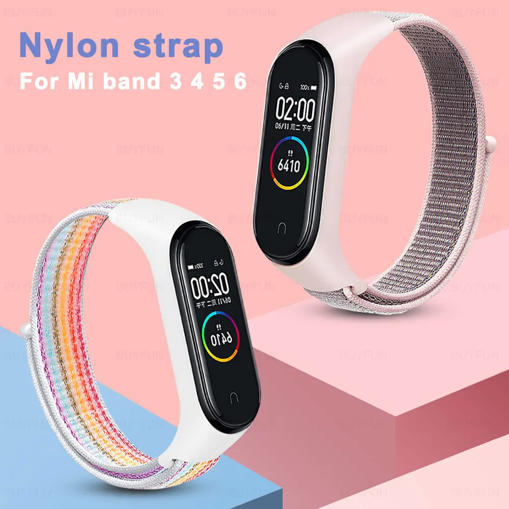 Ремешок для наручных часов Xiaomi Mi Band 3 4 5 6 дышащий нейлоновый браслет смарт-часов