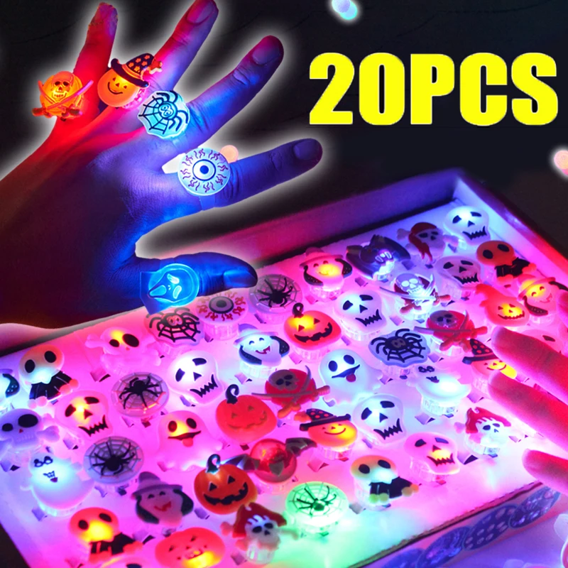 

LED Luminous Halloween Rings Souvenirs Pumpkin Ghost Skull Glowing In Dark Finger Rings Toys with Lights Home Party Decoration