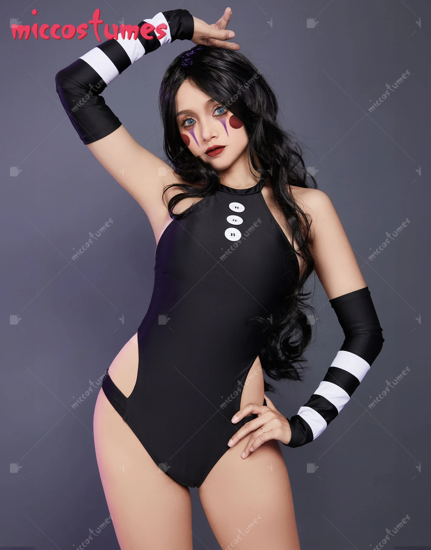 Женский слитный купальник HAIKYUU черный купальный костюм с лямкой на шее и рукавами