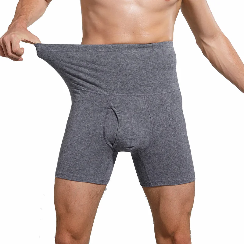Cotton Warm Thermal Underwear Men Winter High Waist Boxer Shorts Man Long Leg Boxers Open Crotch Men's Tummy Control Underpants