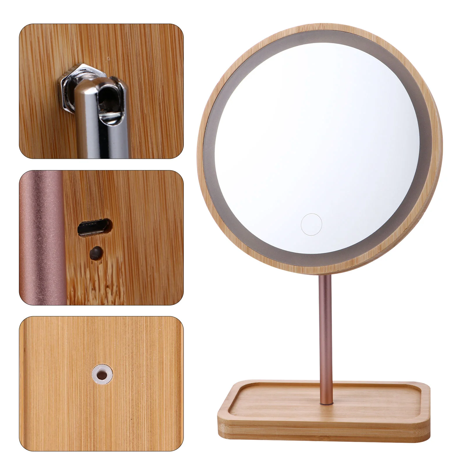 

Вращающееся зеркало с регулируемой яркостью, деревянное зеркало для макияжа, зеркальце для макияжа, настольное зеркало для макияжа, зеркала для туалетного столика, 90