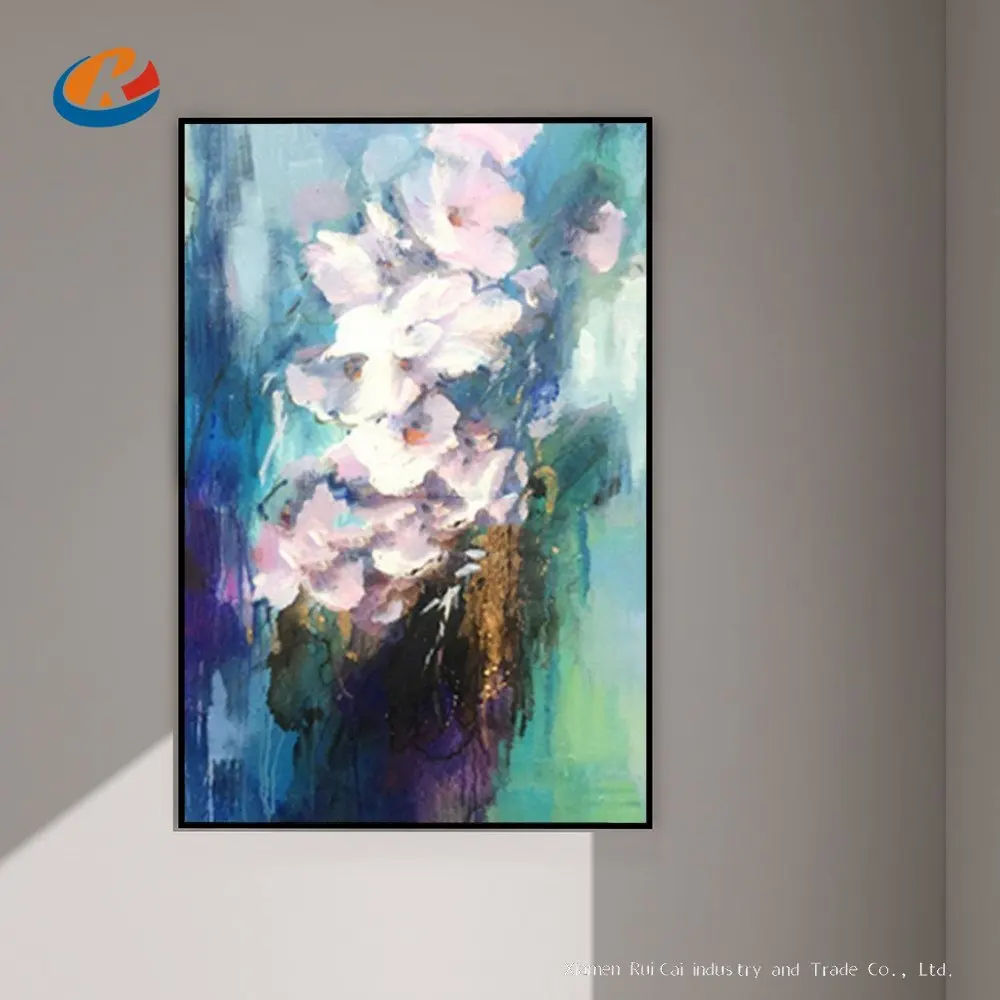 

Blue And Pink Flower Oil Painting Without Frame 100% Handmade For Living Room Home Decor Wall Art