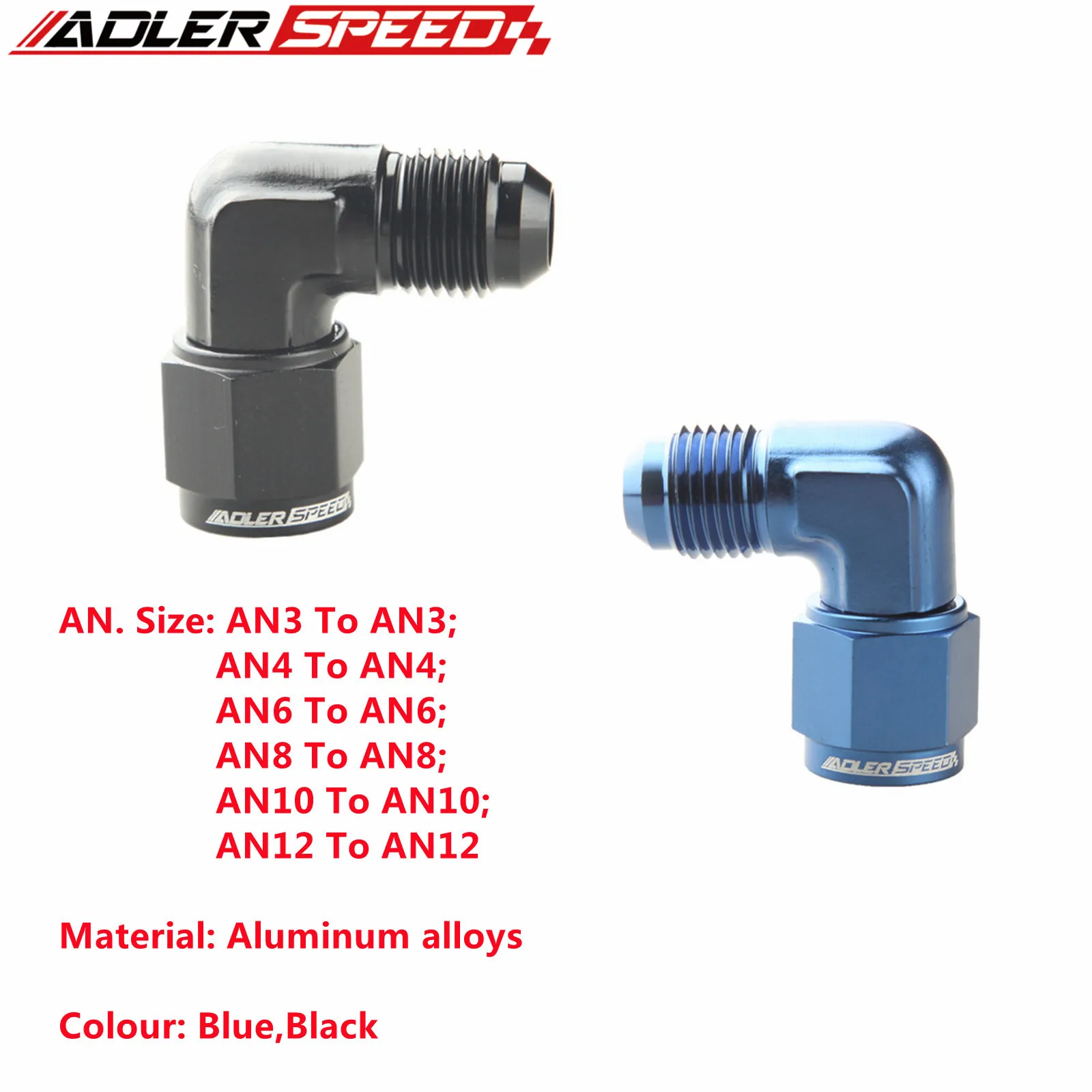 

Топливные фитинги из анодированного алюминия, брикет 90 градусов, Женский 3AN 4AN 6AN 8AN 10AN 12AN, Мужской черный/синий