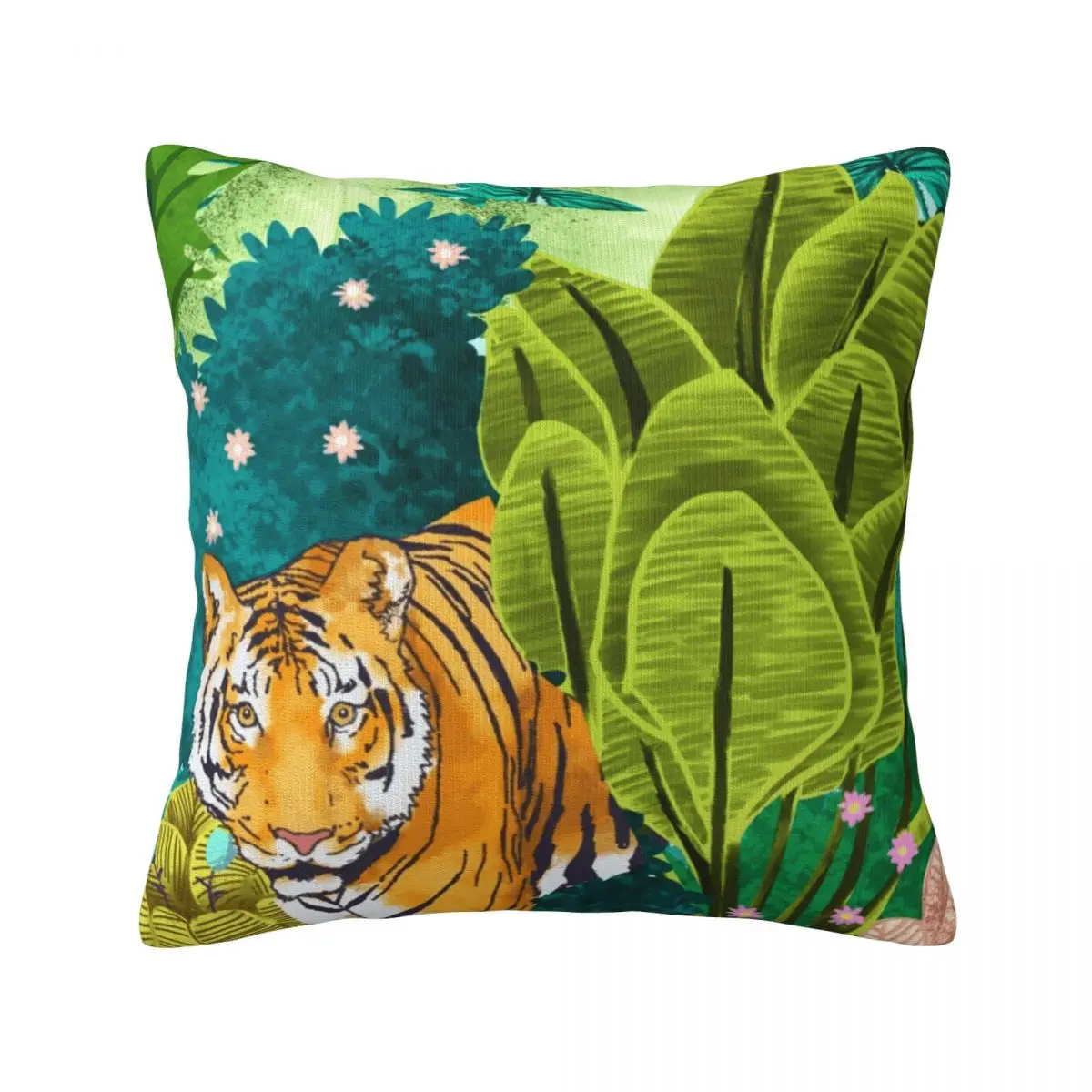 

Jungle Tiger Pillow Case Watercolor Wild Leaf Colored Polyester Pillowcase Home Decor Zipper Summer Cover