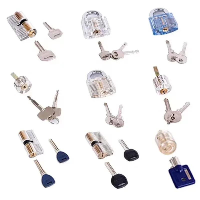 

9-Piece Practice Lock Set with Transparent Padlock Training Tool Set, for Lockpicking Training and Practice