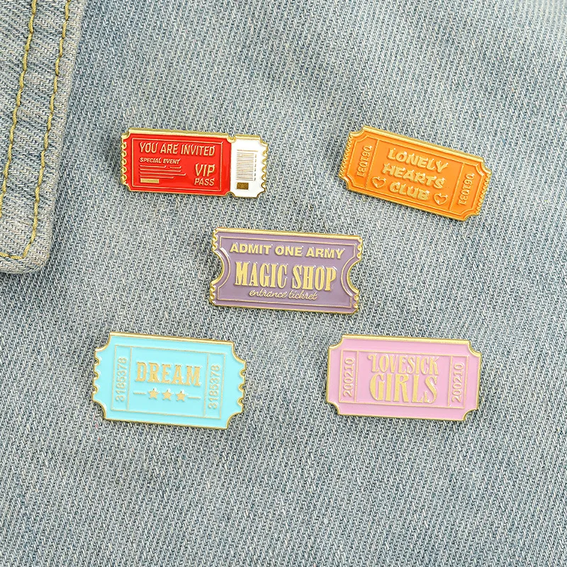

Cartoon Stamp Enamel Brooch Movie Ticket Airfare Lonely Club Invitation Magic Shop Letter Paint Badge Party Jewelry Punk Pins